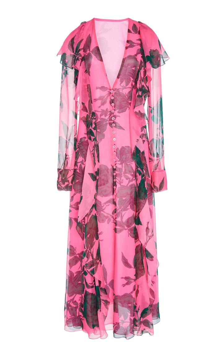 Carolina Herrera Long Sleeve Ruffle Detail Dress