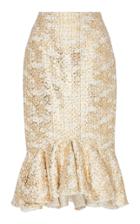 Rodarte Ruffle Hem Metallic Tweed Pencil Skirt