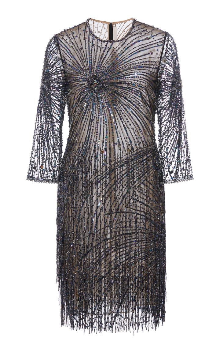 Naeem Khan Embellished Fringe Hem Dress