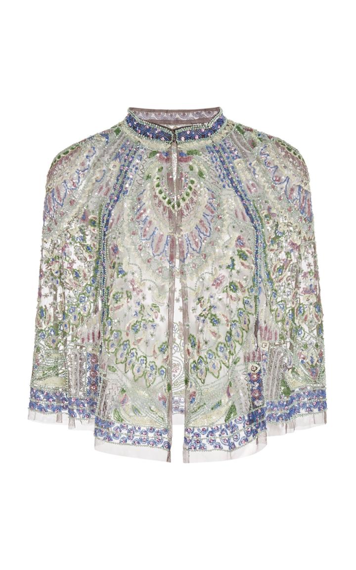 Cucculelli Shaheen Palm Embroidered Tulle Cape