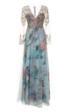 Patbo Patricia Bonaldi Printed Tulle A-line Gown With Sleeves