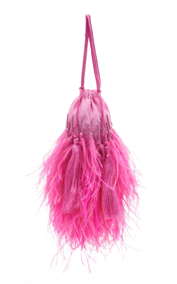 Attico Ostrich Feather Embellished Mini Pouch