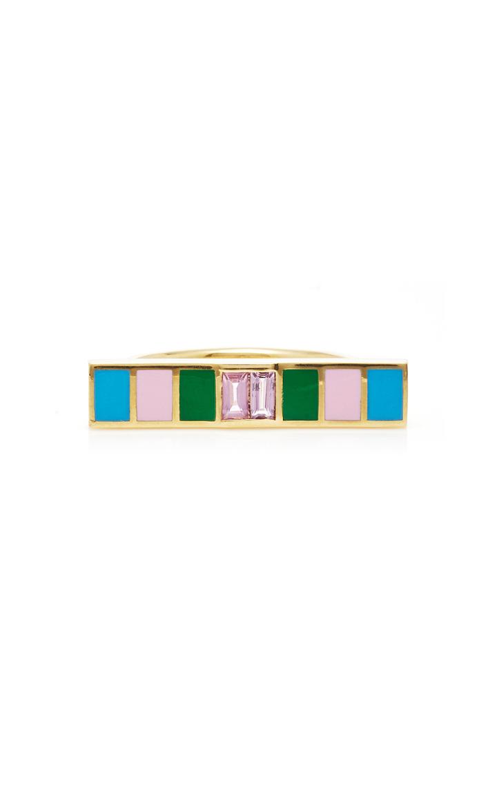 Sig Ward 18k Gold, Pink Sapphire And Enamel Ring