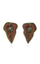 Silvia Furmanovich Sculptural Botanical Marquetry Leaf And Tourmaline Earrings