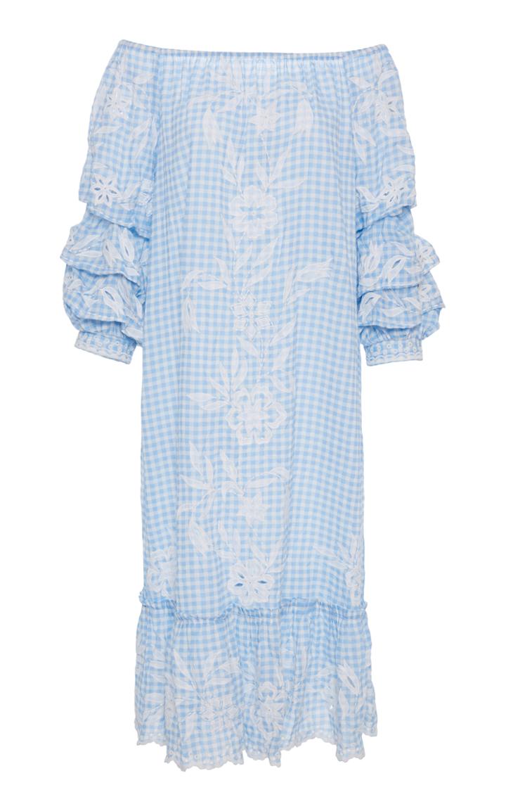 Juliet Dunn Puff Sleeve Flower Embroidered Dress