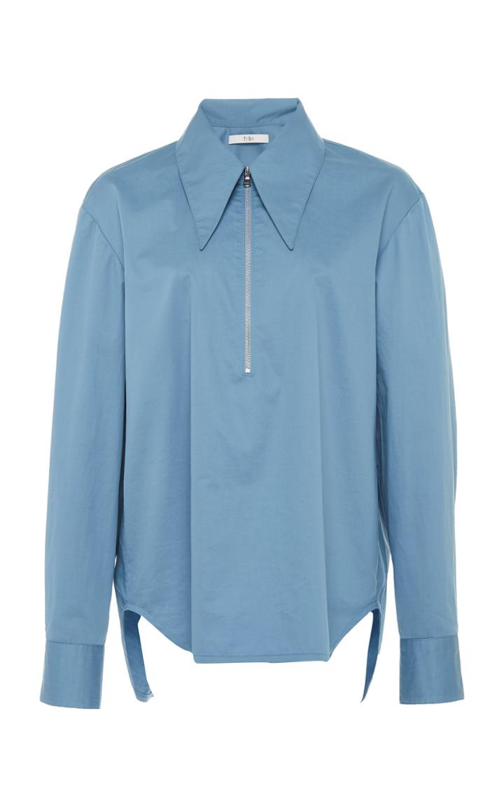 Tibi Tech Poplin Front Zip Shirt