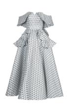 Bazza Alzouman Off Shoulder Tea Length Gown With Ruffle Detail