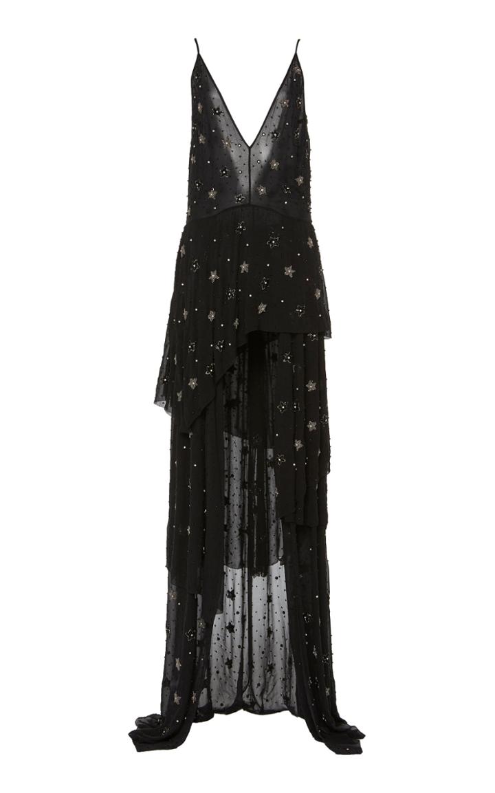 Amiri Asymmetrical Deep V Beaded Long Dress
