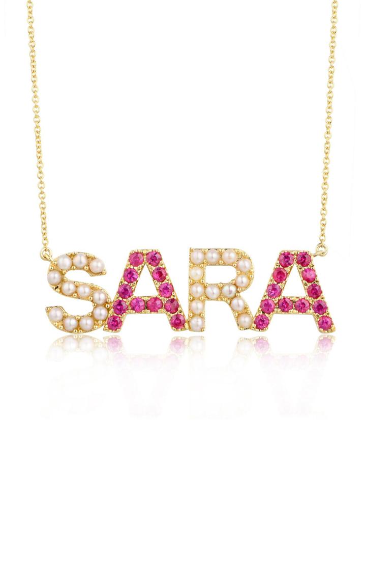 Moda Operandi Luisa Alexander 14k Yellow Gold Pearl And Pink Sapphire Name Necklace