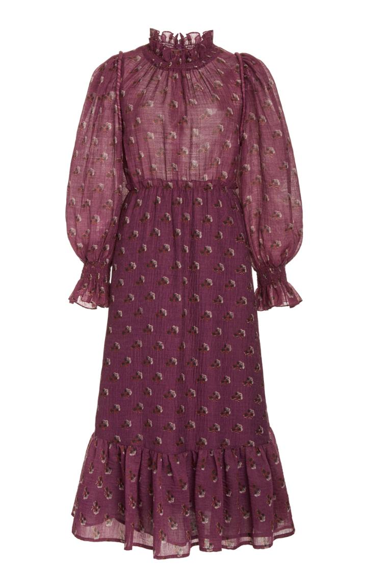 Sea Alexis Printed Ruffled Wool-blend Maxi Dress