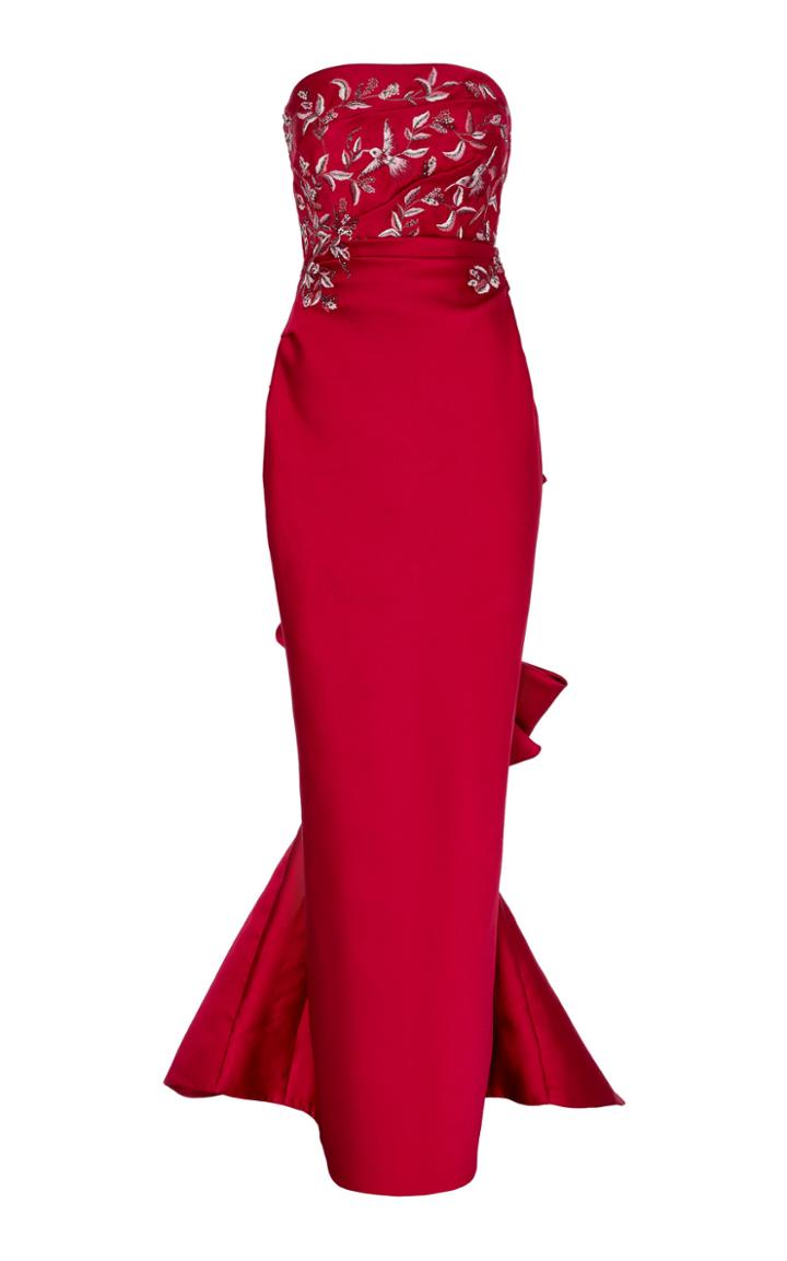 Marchesa Embroidered Strapless Satin Dress