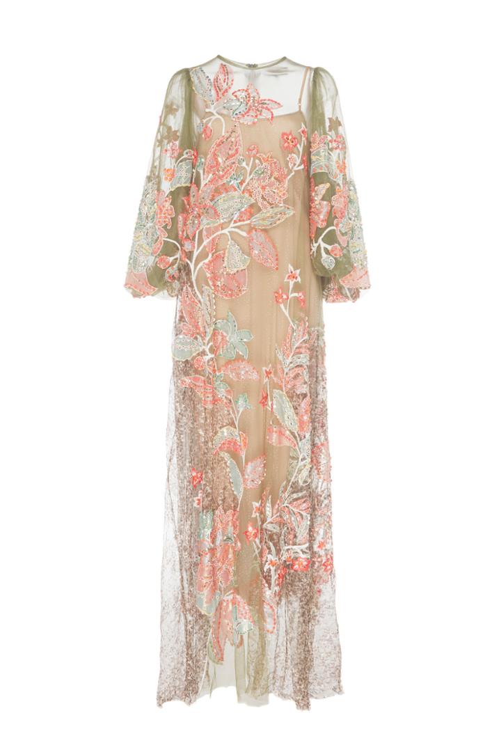Biyan Gretchen Floral Jacquard Tulle Gown