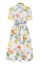 Carolina Herrera Floral-print Belted Cotton-blend Midi Shirt Dress