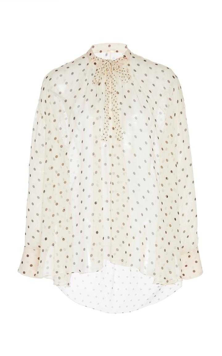 Adam Lippes Printed Chiffon Bow Neck Poet Shirt