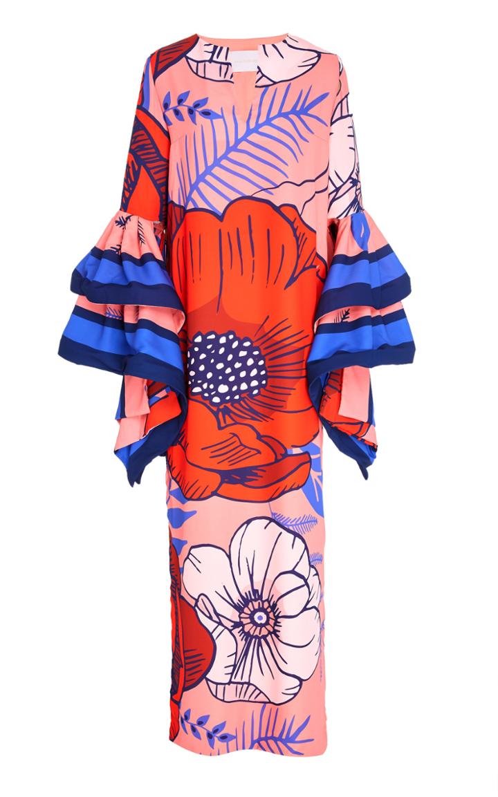 Leal Daccarett Choco Printed Ruffle Sleeve Caftan