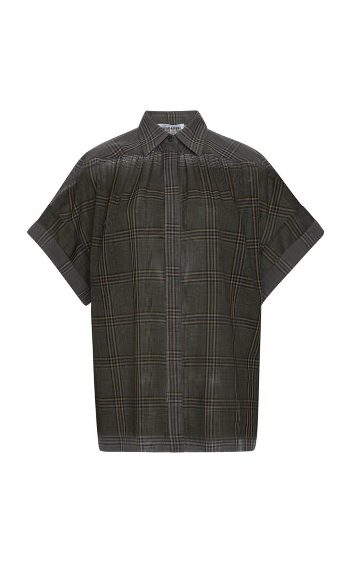 Moda Operandi Agnona Windowpane-check Wool-silk Voile Gathered Shirt Size: 36