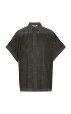 Moda Operandi Agnona Windowpane-check Wool-silk Voile Gathered Shirt Size: 36