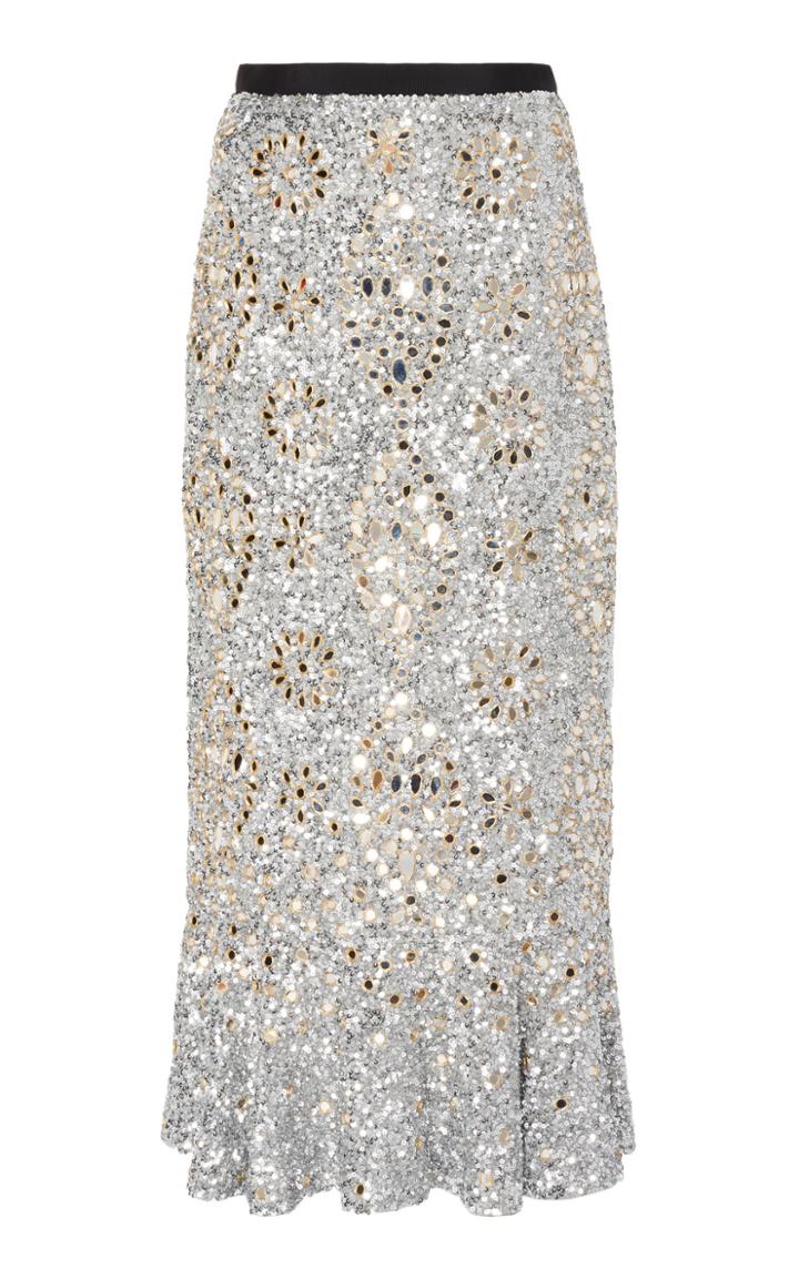 Saloni Aidan Silver Waistbanded Midi Skirt