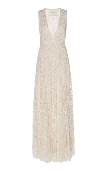 Cucculelli Shaheen Filigree Embroidered Tulle A-line Gown