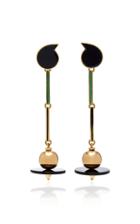 Mahnaz Collection Vintage Pair Of Black & Green Enamel Onyx & 18k Gold Drop Earrings