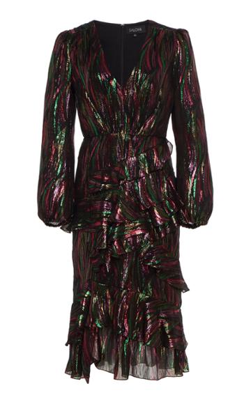 Saloni Alya Patterned Metallic Silk Dress