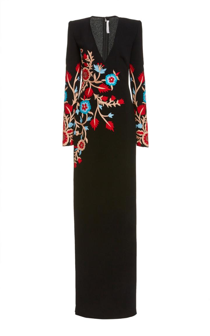 Moda Operandi Naeem Khan Floral Embroidered V-neck Gown