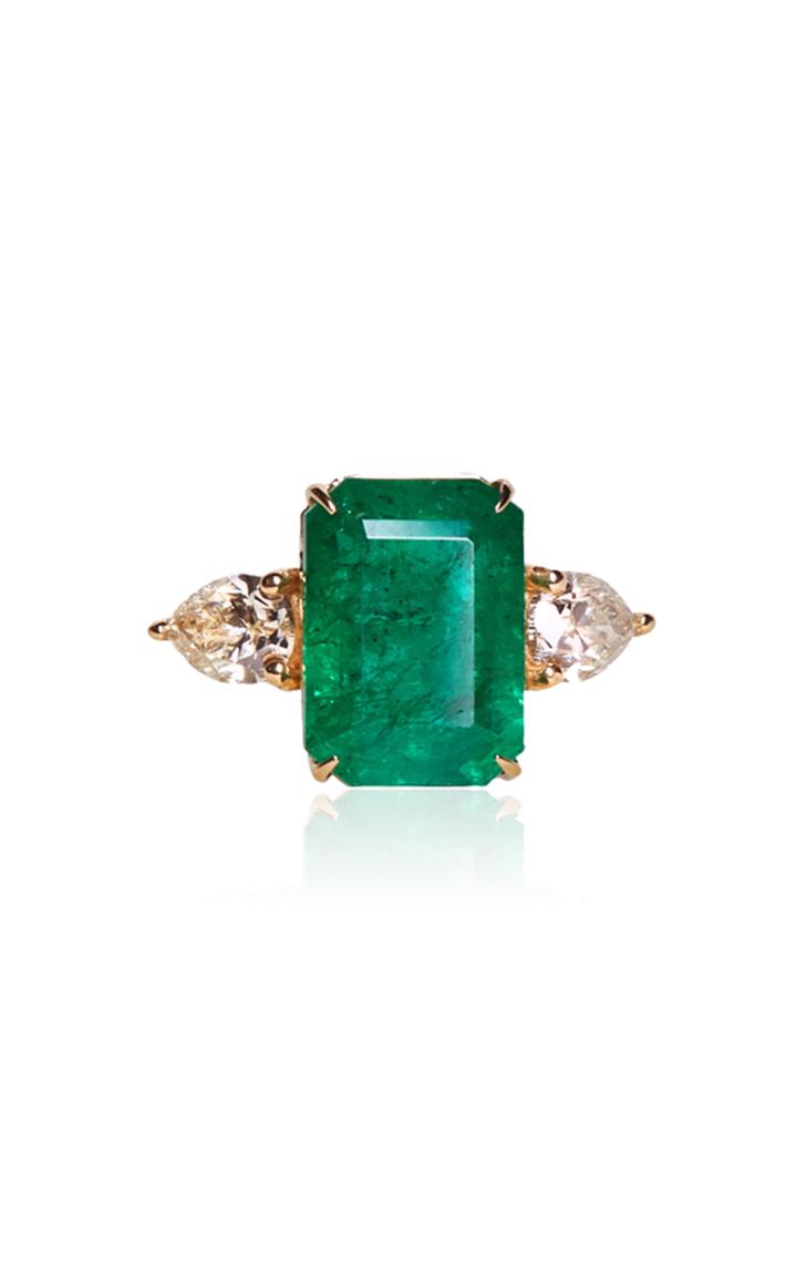 Moda Operandi Maria Jose Jewelry 18k Yellow Gold And Emerald Ring With Diamonds