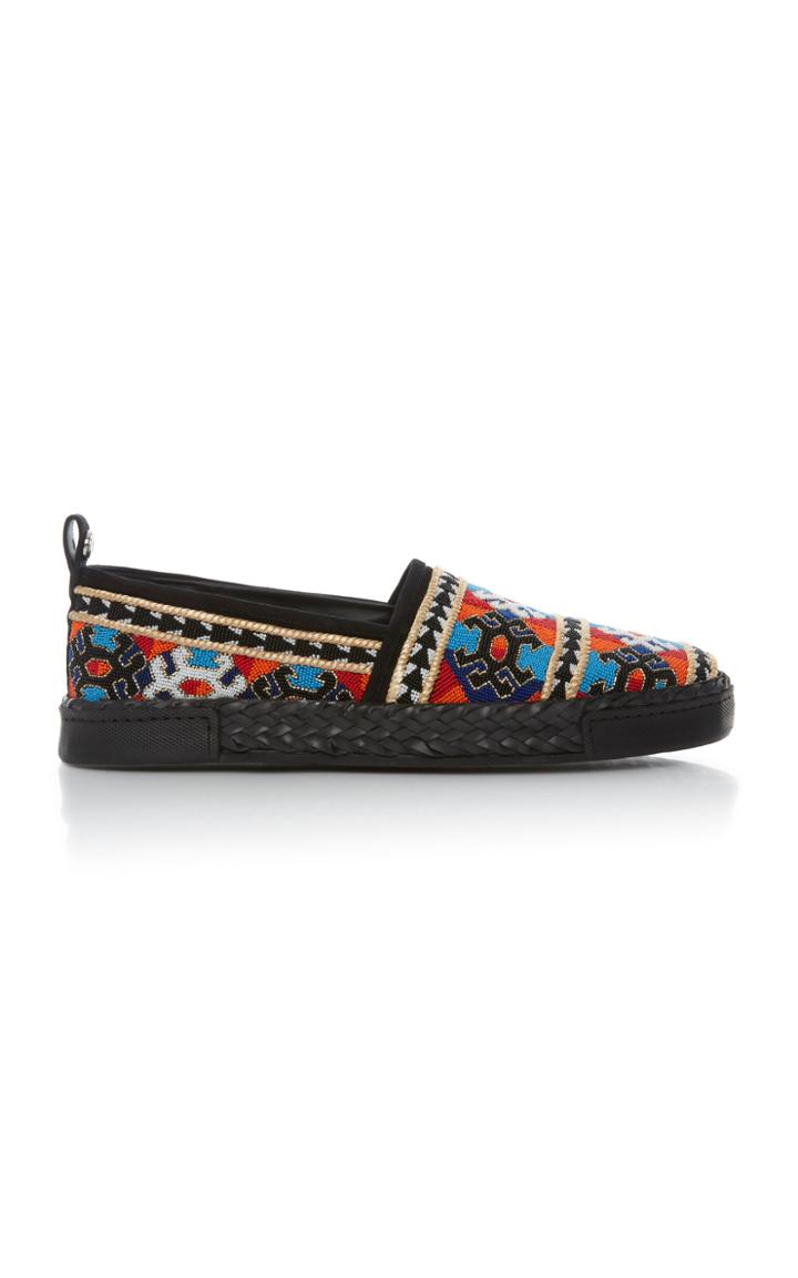 Balmain Bead-embellished Embroidered Leather Espadrilles