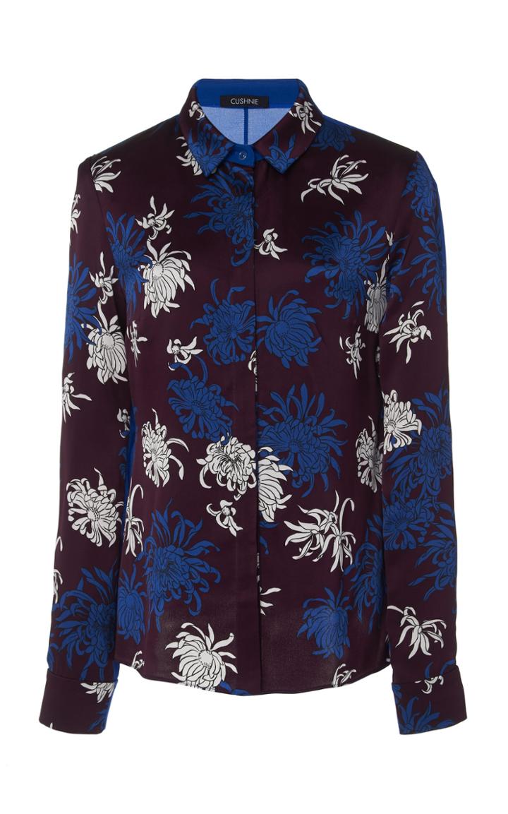 Cushnie Printed Satin Button-up Top