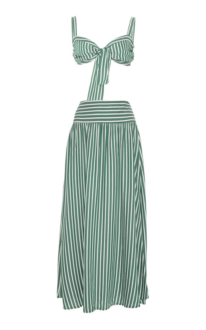 Adriana Degreas Striped Knot Top And Midi Skirt Set
