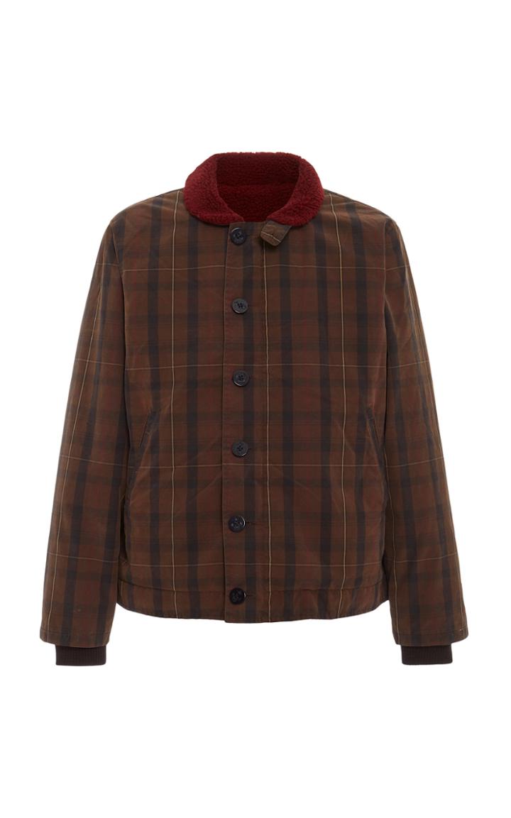 Fortela Shearling-trimmed Checked Wool-twill Bomber Jacket