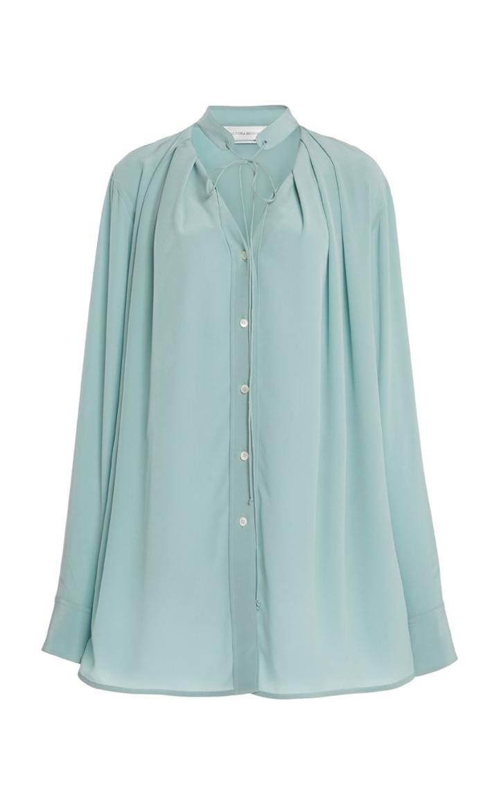 Moda Operandi Victoria Beckham Pleated V-neck Silk Blouse