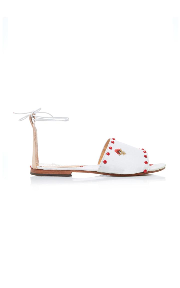 Markarian Cecilia White Cotton Embroidered Sandals