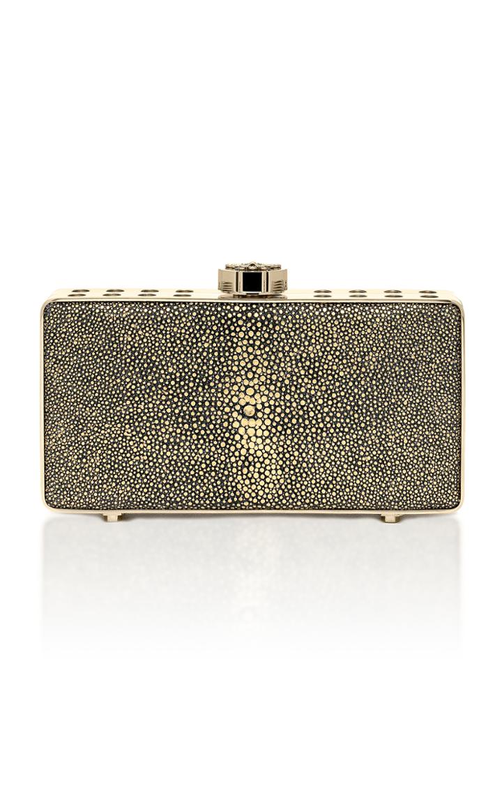 Bougeotte Titanium Best Secret Keeper Clutch In Black And Gold Galuchat