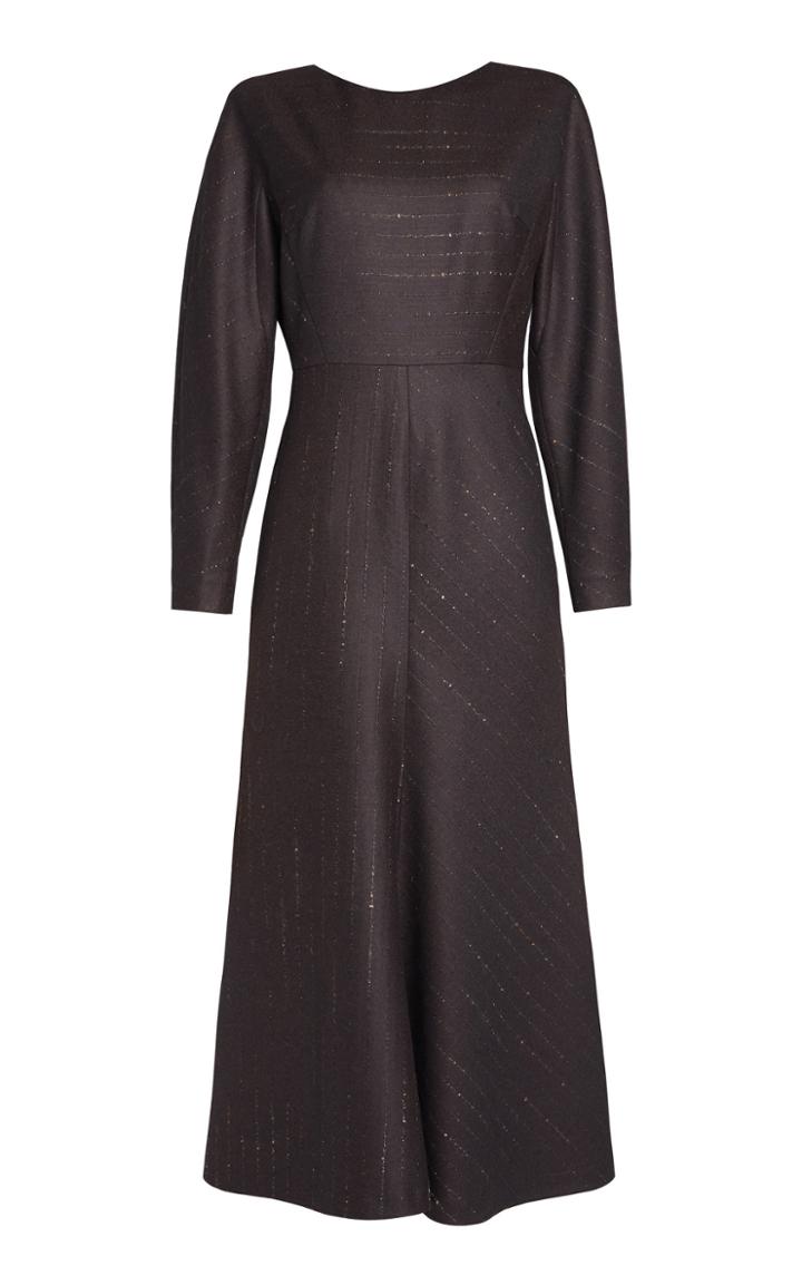 Lake Studio Long Sleeve A-line Wool Midi Dress