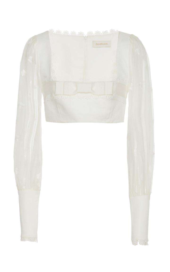 Zimmermann Bow-detailed Cropped Linen Top