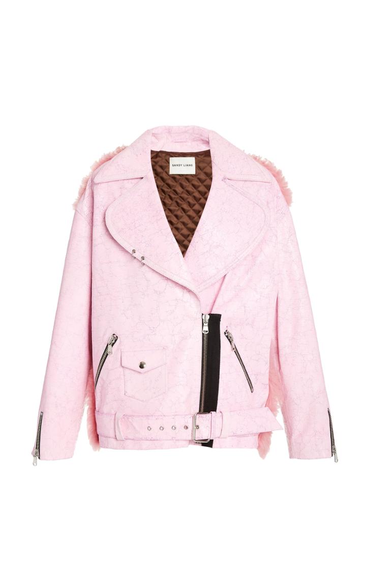 Moda Operandi Sandy Liang Petal Cracked Leather Moto Jacket