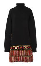 Oscar De La Renta Fringe-trimmed Embroidered Virgin Wool Turtleneck
