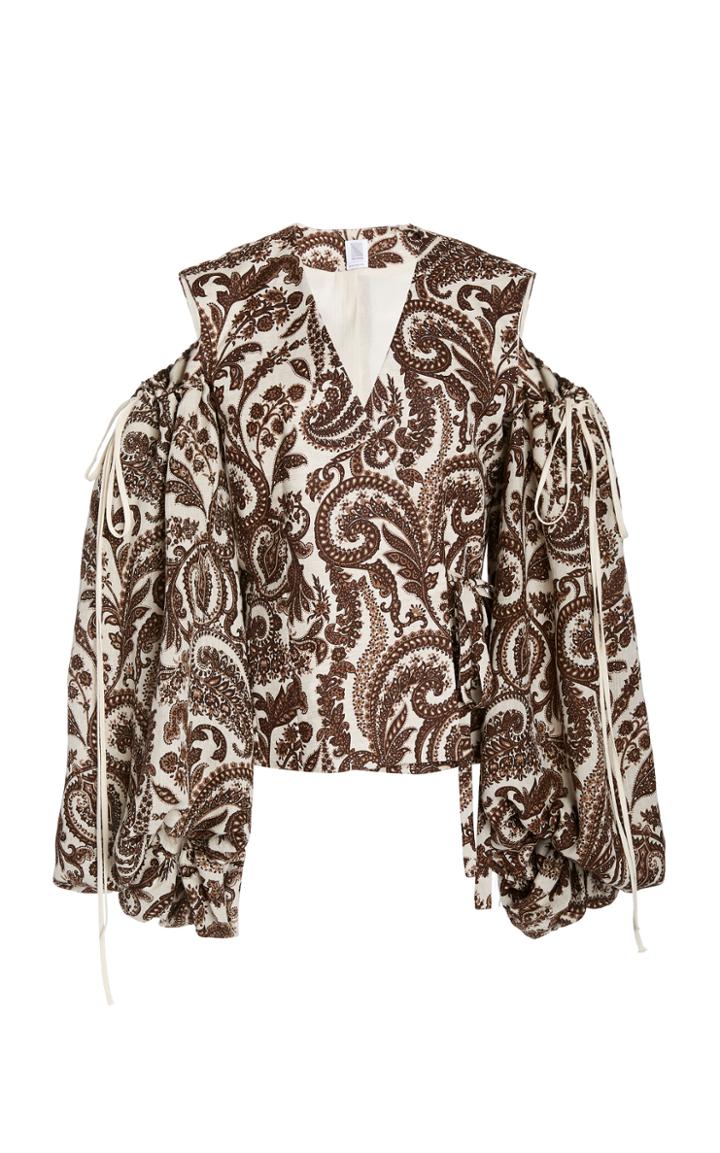 Moda Operandi Rosie Assoulin Cold-shoulder Paisley Linen Wrap Top