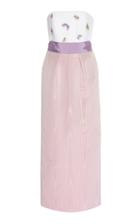 Delpozo Moire Embroidered Strapless Dress