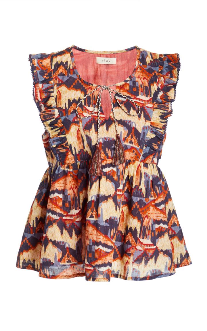Moda Operandi Chufy Urpi Printed Metallic Cotton Voile Ruffled Top