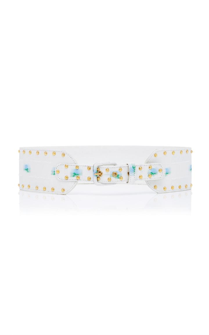 Markarian Ines White Floral Organza Belt With Nailhead Detail