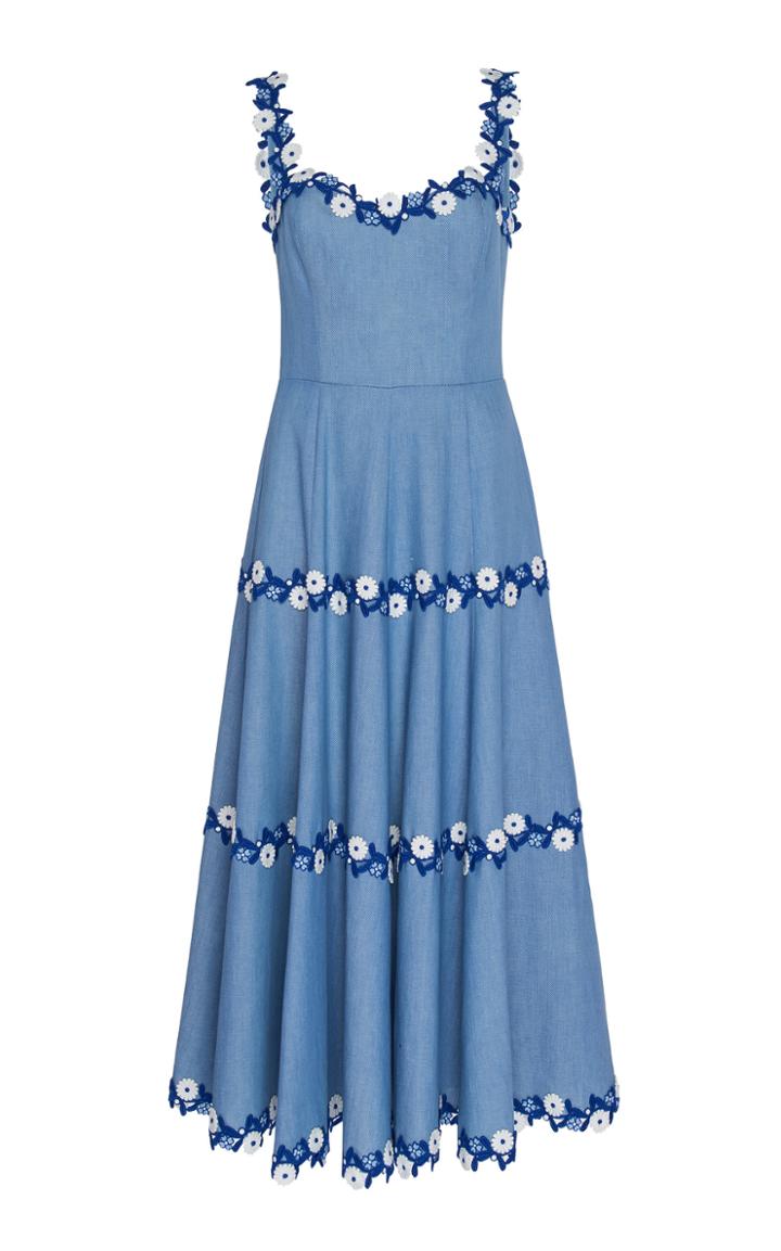 Moda Operandi Andrew Gn Pleated Embroidered Cotton Dress Size: 34