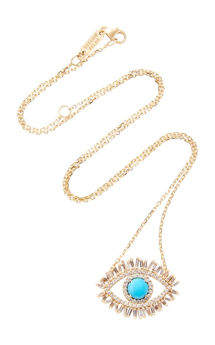 Suzanne Kalan 18k Gold Diamond And Turquoise Eye Necklace
