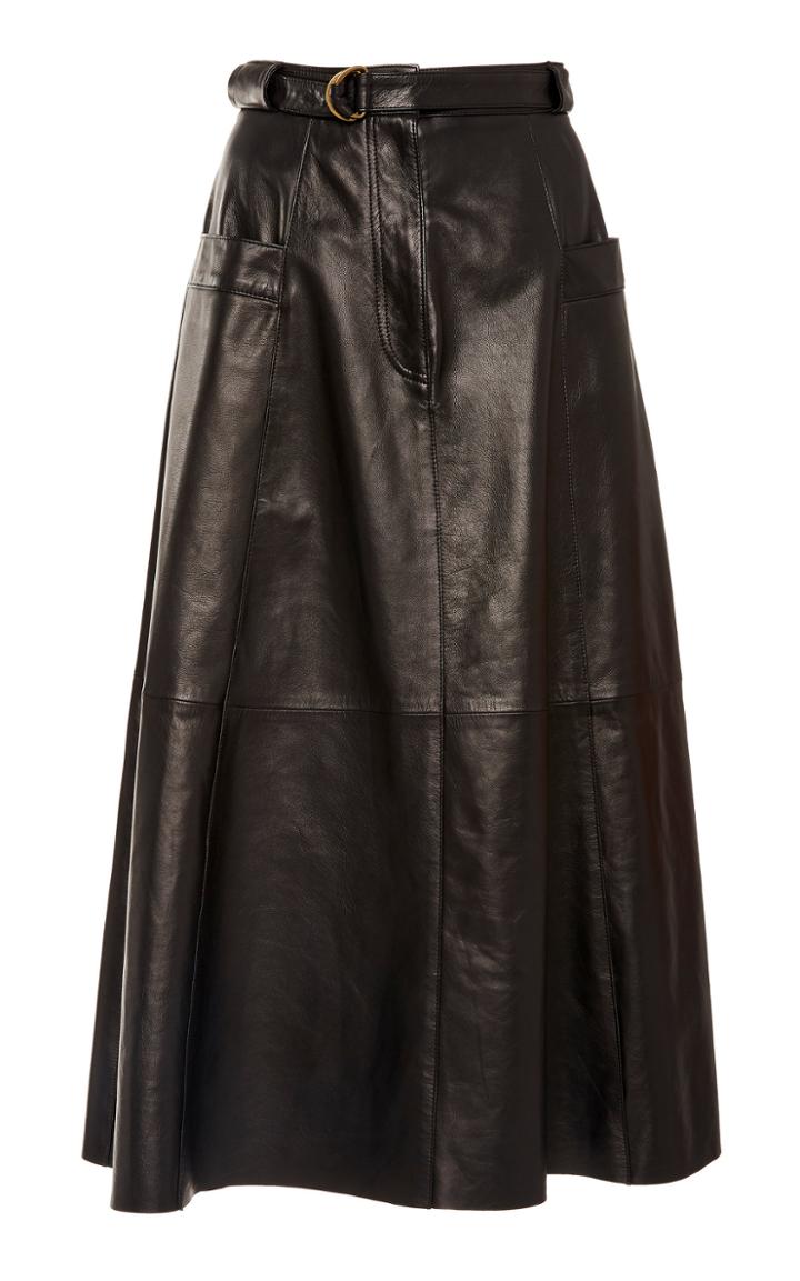 Nili Lotan Lila Belted Leather Midi Skirt