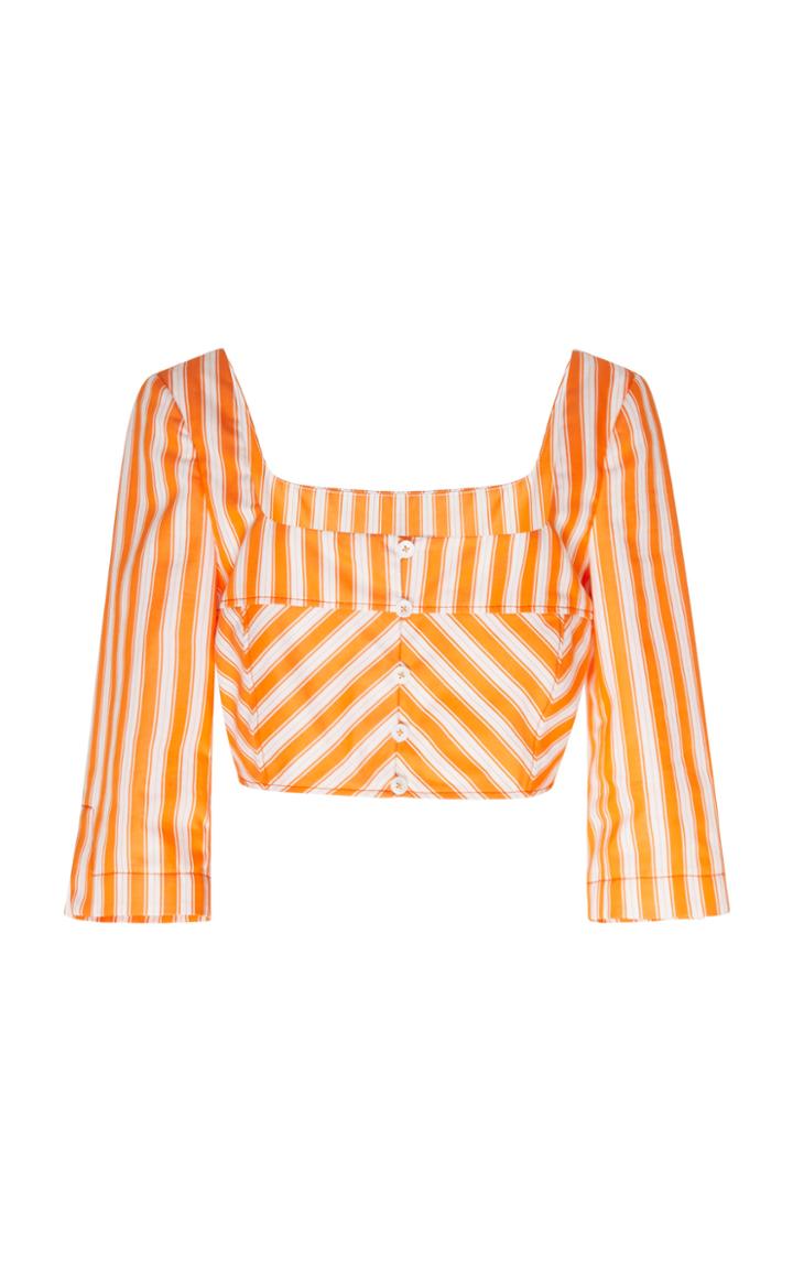 Rosie Assoulin 3/4 Sleeve Cotton Cropped Top