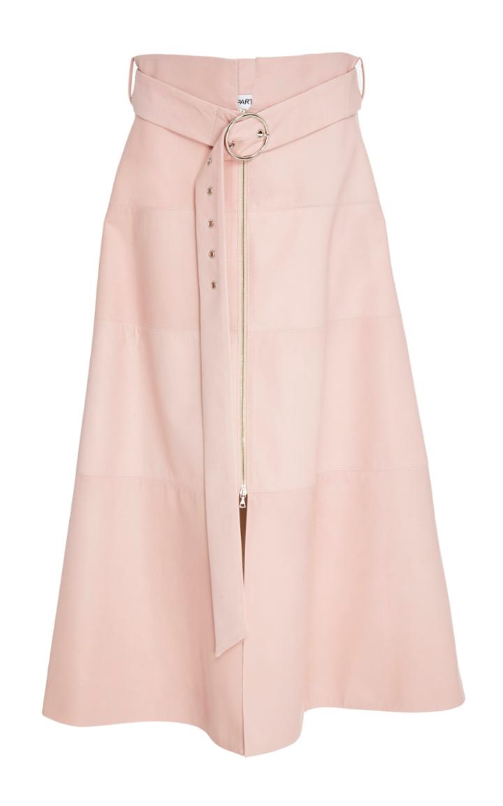 Partow Amira Belted Leather Midi Skirt
