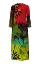 Moda Operandi Valentino Embroidered Crewneck Silk Midi Dress Size: 36