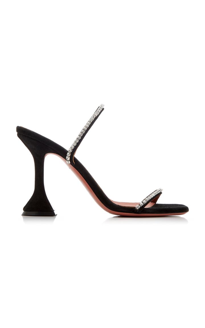 Amina Muaddi Jade Embellished Suede Sandals
