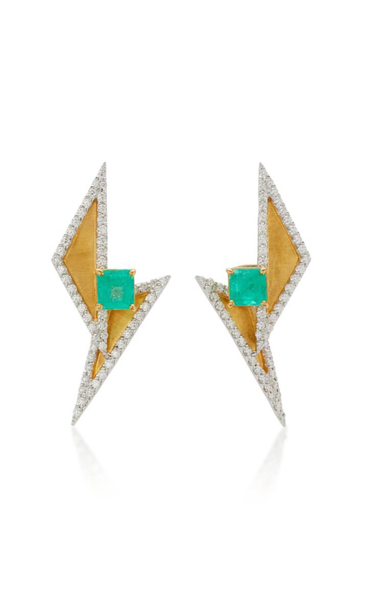 Kavant & Sharart 18k Gold Emerald And Diamond Earrings